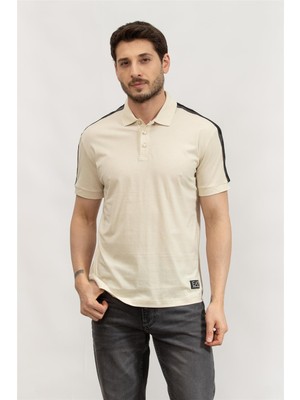 Ea7 Men's Polo Collar T-Shirt Beige