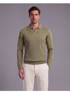 Çamaşır Kenti Erkek Gömlek Yaka Çizgi Desenli Triko