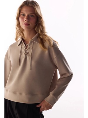 Penti Beige Silky Touch Drawstring Long Sleeve Sweatshirt