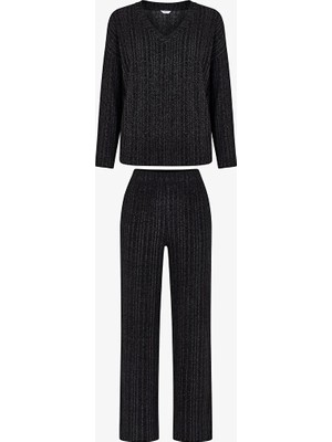Penti Black Cozy Night Long Sleeve Pajama Set With Pants