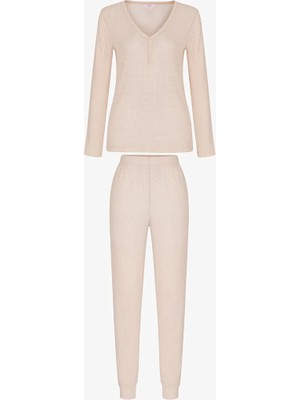 Penti Ecru Aria Long Sleeve Pants Pajama Set