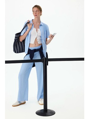 Penti Blue Vacation Striped Short Sleeve Shirt And Pants Pajama Set