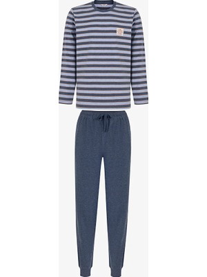 Penti Men's Blue Weekend Striped Long Sleeve Jogger Pajama Set