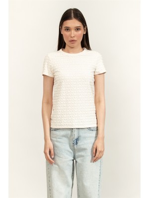Dkny Logo Jacquard Sl Women's Blouse Cream