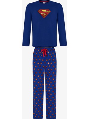 Penti Men's Superman Plaid Pants Long Sleeve Pajama Set