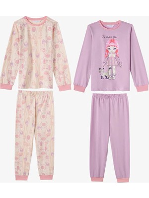 Penti Girls' Lilac Starlit Friends Cotton Long Sleeve 2-Pack Pajama Set