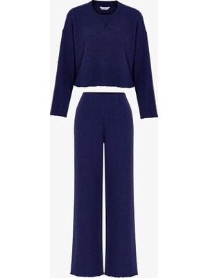Penti Navy Waffle Long Sleeve Pants Pajama Set
