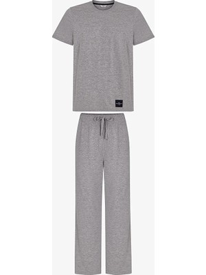 Penti Men's Grey Melange Cloud Grey Pants Short Sleeve Pajama Set