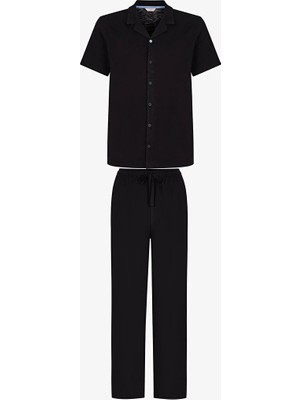 Penti Men's Black City Black Short Sleeve Shirt And Pants Pajama Set