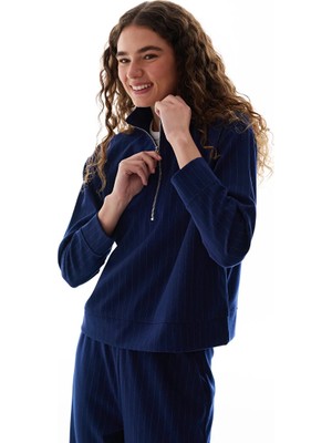 Penti Navy Half-Zip Striped Sweatshirt