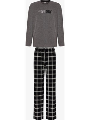 Penti Men's All Day Plaid Pants Long Sleeve Pajama Set