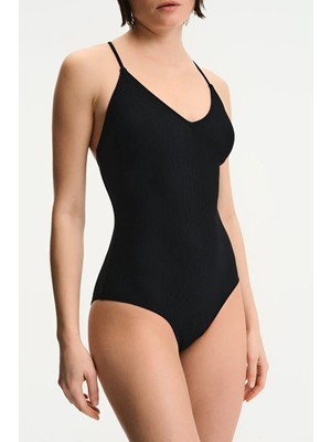 Penti Black Aspen Textured V-Neck Swimsuit