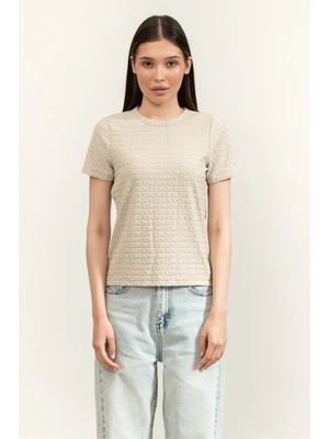 Dkny Logo Jacquard Sl Women's Blouse Stone