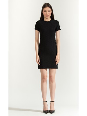 Dkny Logo Jacquard Crew Neck Women's Dress Black