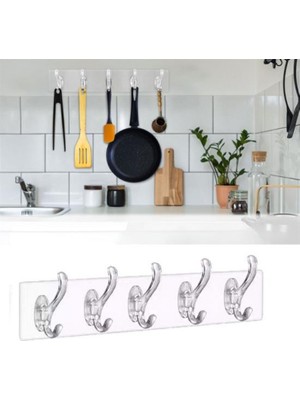 Efnaz Style 5'li Güçlü Yapışkanlı Şeffaf Duvar Askısı Banyo Mutfak Düzenleyici Pratik Askılık
