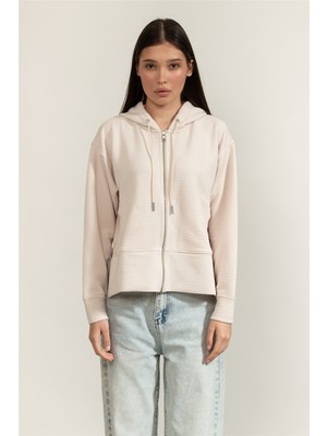 Dkny Full Zip H/d W/pkts Women's Cardigan Sand Beige