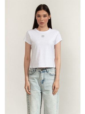 Dkny Rhinestone Logo Women's Shirt White