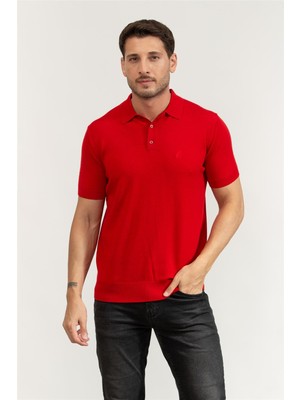 Karl Lagerfeld Men's Polo Collar Knitwear Red