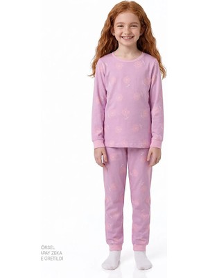 Penti Girls' Pink Love&peace Cotton Long Sleeve 2-Pack Pajama Set