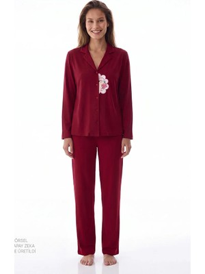 Penti Burgundy Happiness Long Sleeve Shirt & Pants Pajama Set