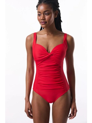 Penti Red Shirred Tummy/waist Control Shaping Swimsuit