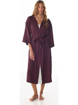 Penti Burgundy Aurora Satin Floral 3/4 Sleeve Robe