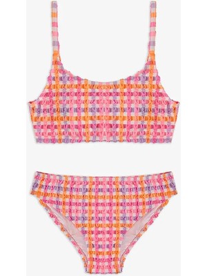 Penti Girls' Pink Vicky Halter Gingham Print Bikini Set