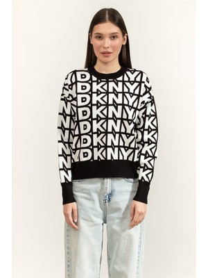 Dkny L/s Repeat Logo Pull Women's Knit Sweater Black