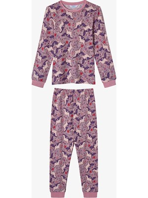 Penti Girls' Lilac Star Unicorn Long Sleeve Pajama Set