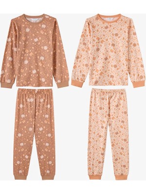 Penti Girls' Cute Leopard Cotton Long Sleeve 2-Pack Pajama Set