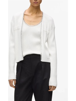 Karl Lagerfeld Chain Detail Knit Cardigan Women's Cardigan White