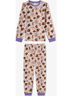 Penti Girls' Lilac Capyparty Cotton Long Sleeve 2-Pack Pajama Set
