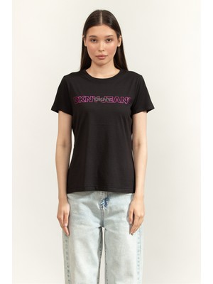 Dkny Overlay Stud Logo Cr Women's Blouse Black