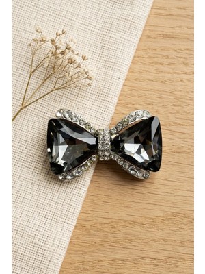 BB Bi Butik Shop Füme Kristal Taşlı Papyon Broş