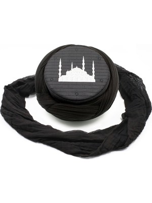 Sarıkhane Cami Sarığı – Siyah Kumaş – Siyah Takke – Çapraz Sarım – Cami Nakışlı – 7 Metre – Taylasanlı