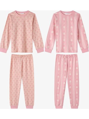 Penti Girls' Pink Whisper Bows Cotton Long Sleeve 2-Pack Pajama Set