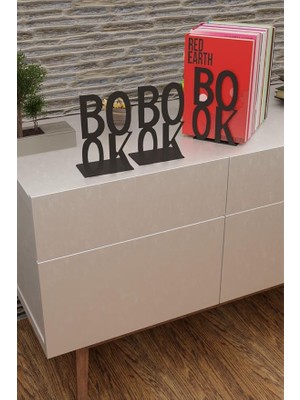 Dekoratif Book Yazı Tasarımlı Kitap Tutucu Desteği Mat Siyah.(Kitap Ayraçı Hediyeli) MK3S