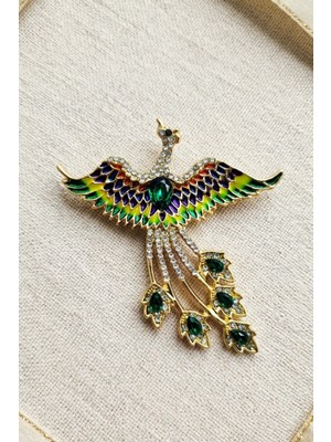BB Bi Butik Shop Zümrüt Taşlı Rengarenk Anka Kuşu Broş