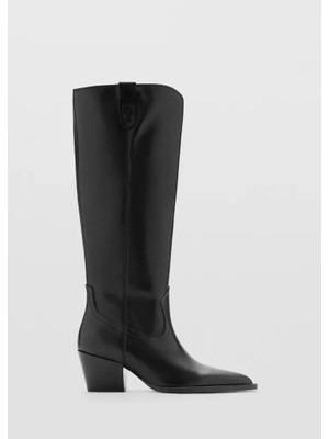 Mango Block Heel Leather Boots
