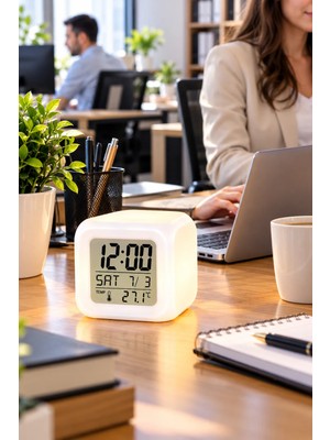 Astraltech Modern Tasarımlı Küp Saat LED Aydınlatmalı Dijital Alarm Saati