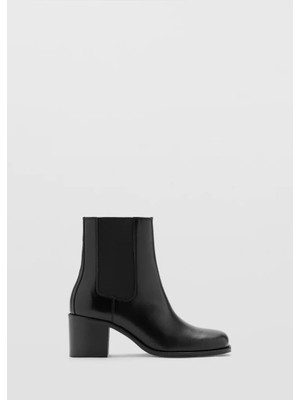 Mango Block Heel Leather Ankle Boots