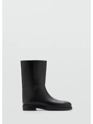 Mango Round-Toe Leather Ankle Boots