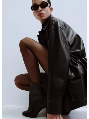Mango Wide Shaft Leather Heeled Boots