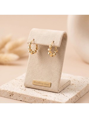 Stainless Steel 316L Çelik Gold Renk Burgu Dokulu Halka Küpe 2 cm