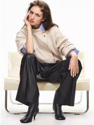 Mango Round-Toe Leather Heeled Boots