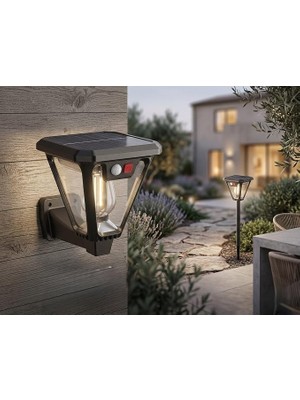 25W Solar LED Bahçe Armatürü - 2'si 1 Arada Kazıklı Çim Armatürü ve Duvar Apliği, 3200K Günışığı, IP44 Suya Dayanıklı, 3 Kademe Işık Modlu, Sensörlü Güneş Enerjili Dış Mekan Aydınlatma