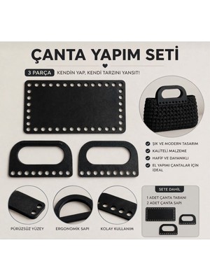 Major Hobi Çanta Yapım Seti Dikdörtgen Çanta Tabanı ve 2 Çanta Sapı 20X11 cm Siyah