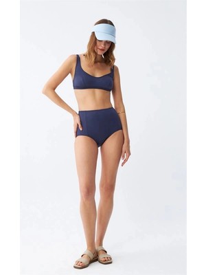 Çamaşır Kenti Kadın Basic Lacivert Pedli Yüksek Bel Bikini Takımı