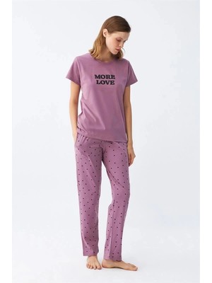 Çamaşır Kenti Kadın Mor Yıldız Desenli Penye Kısa Kol Pijama Takımı