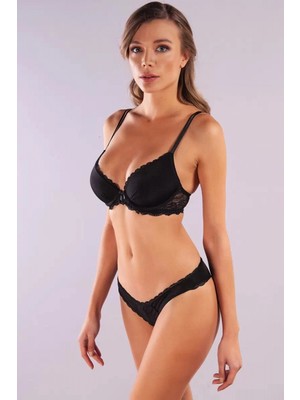 Marsilyan Golshan Glorin Mini Slip, Kadın Dantel Kenarlı Micro Siyah Külot